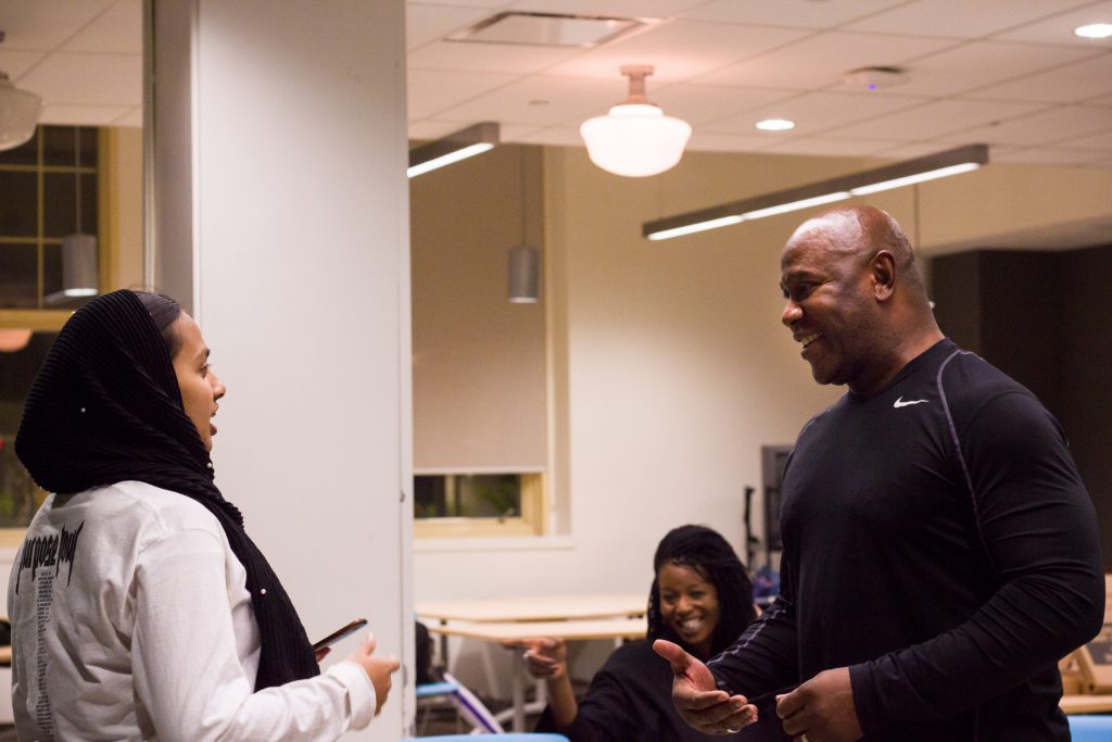 Sergeant Ferguson with Regent Park youth during a Youth-Police Dialogue program.