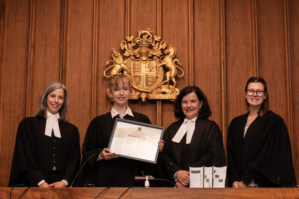 Sadie Tremblay of Bloor Collegiate Institute receives the Justice Gloria Epstein Award for Oral Advocacy